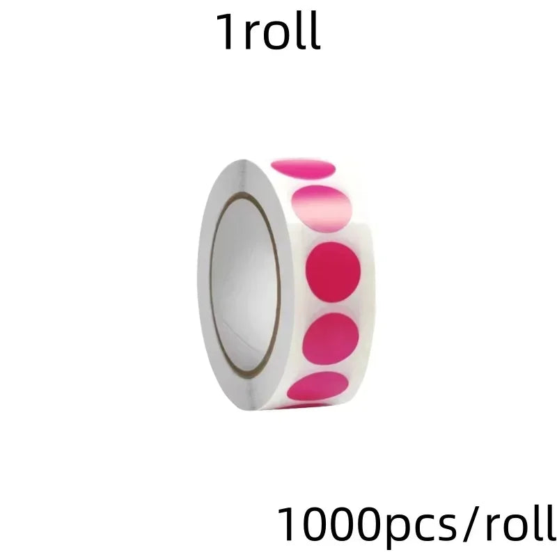 A roll of round dot labels in assorted colors for organization