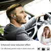 A man is using professional wireless Bluetooth earphones for enhanced noise reduction during a stereo voice call.