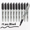 A set of twelve black permanent markers arranged in a row.