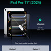 Instructional graphic showing how to find the model number for an iPad Pro 11 inch (2024) before purchasing a magnetic screen