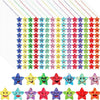 A grid of colorful glitter foil star stickers in various colors and shapes for crafts and rewards.