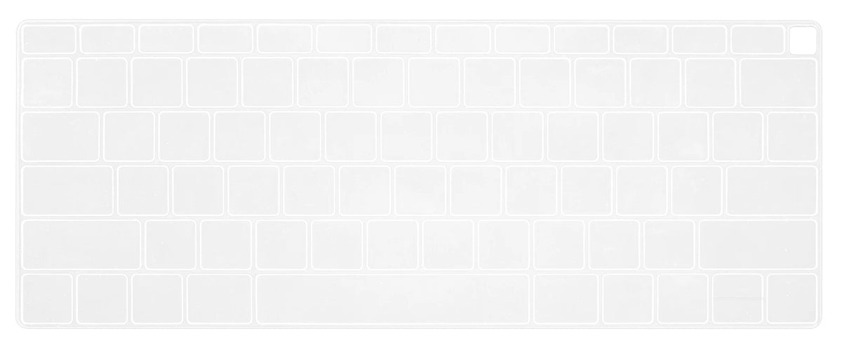 A white silicone keyboard cover designed for use with MacBook Air and MacBook Pro.