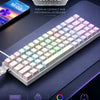 A white edition 68-key mechanical keyboard with RGB backlight shown on a dark surface.