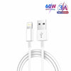 White USB-A to Lightning fast charging cable with a braided cord.