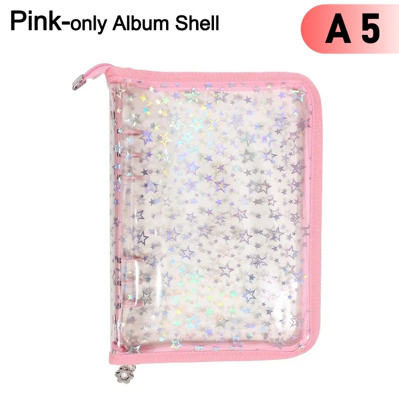 Pink-only A5 album shell with a clear plastic cover and zipper closure