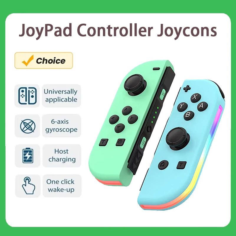 A pair of green and blue Joy-Con style controllers for gaming