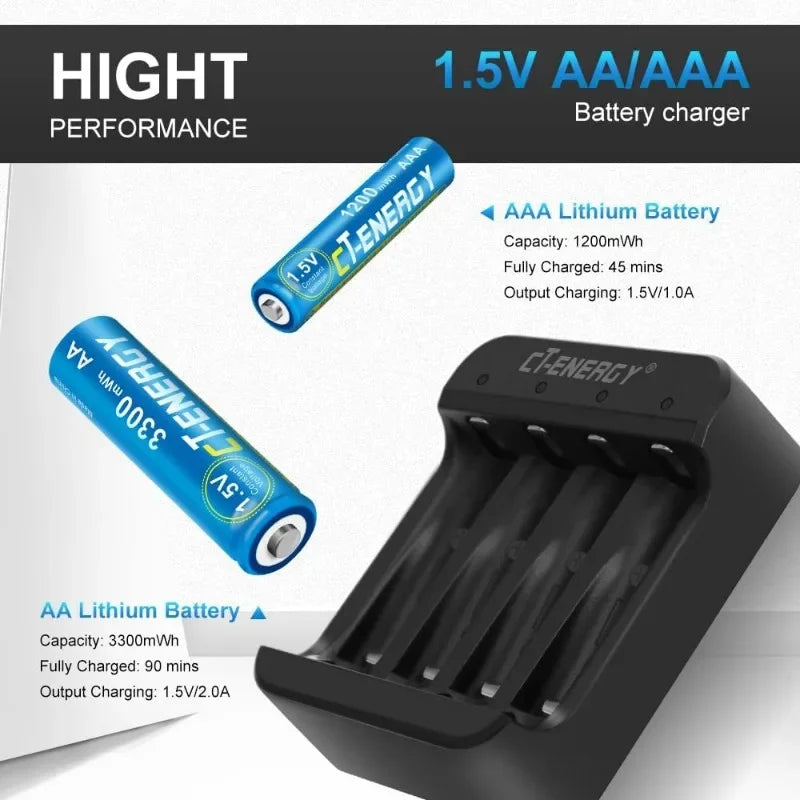Schwarzer Multi-Ladeser für AA und AAA Lithiumbatterien mit 1,5V Strom