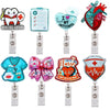 Set kunstvoller Glitzer-Acryl-ID-Kartenclip mit Designs wie einem Bären, einem Herzen und einer Krankenschwester-Thematik.