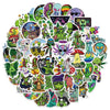 A colorful sticker pack featuring psychedelic aliens and leaves in various styles and colors.