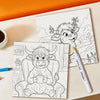A black and white line drawing of a cow sitting in an armchair, suitable for an adult coloring book.