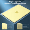 A gold protective case for a 13-inch laptop is shown next to its clear and ordinary versions.