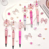 A set of pink and iridescent gradient acrylic beaded pens displayed on a white surface.