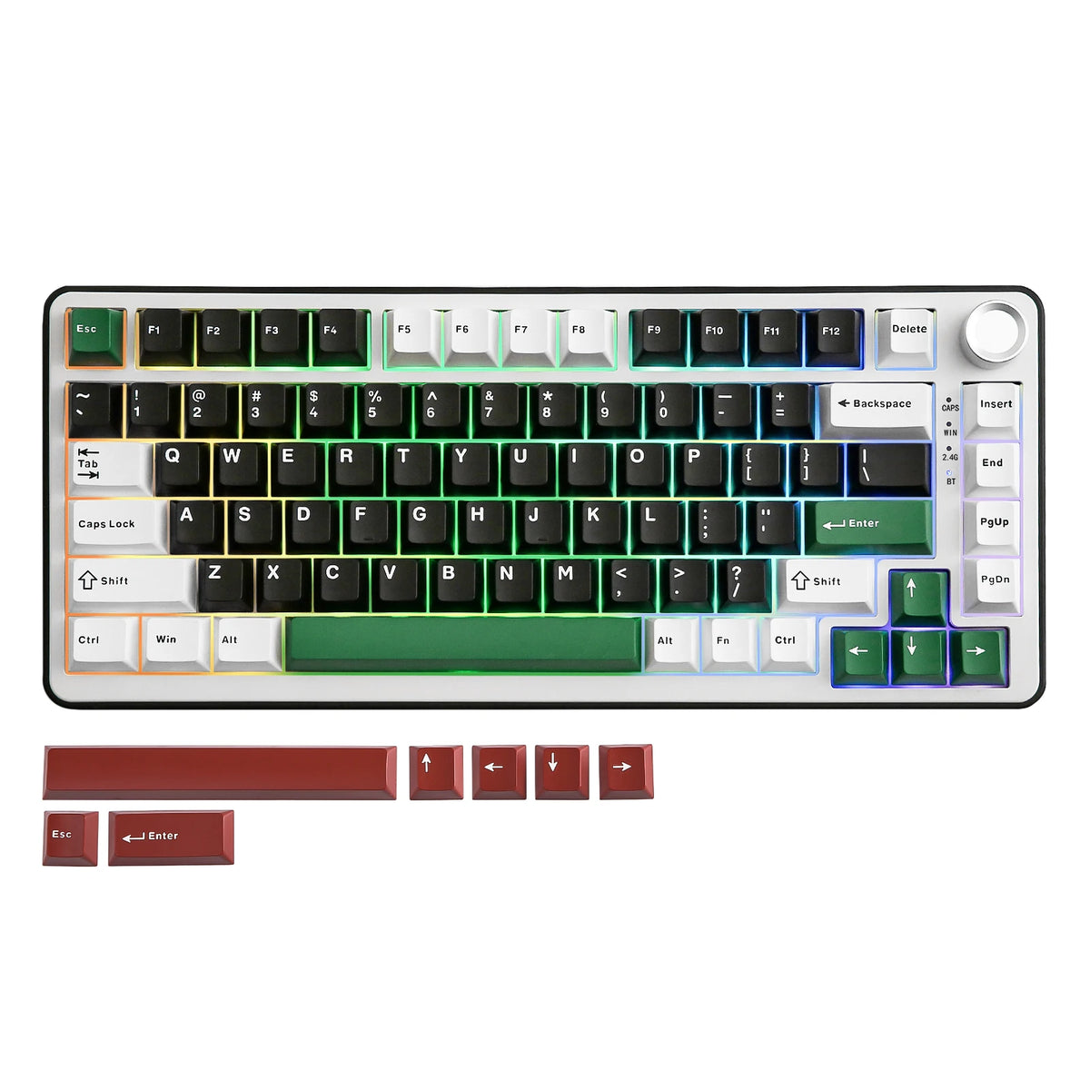 A black 82-key wireless mechanical keyboard with a gasket mount featuring various function and alphanumeric keys.