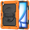 Orange heavy duty shockproof iPad case with a built-in screen protector and kickstand visible.