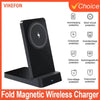 Black fold magnetic wireless charger stand with overcharging and short-circuit protection features