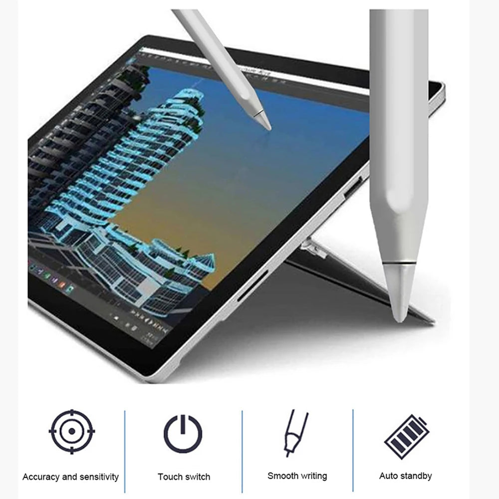 Silberner Stift neben einem Tablet mit digitaler Zeichnung oder Notiz