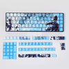 A set of Raven Sakura theme PBT mechanical keycaps featuring blue and black designs.
