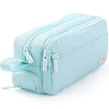 Light blue multi-layer stationery storage pencil case with zipper and fabric trim
