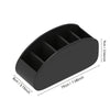 Black plastic remote control holder and desk organizer tray with multiple slots