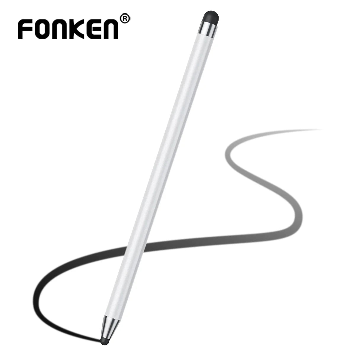 A white Fonken precision capacitive stylus pen shown diagonally against a white background.