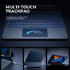A multi-touch trackpad is shown with accessories including a Type-C charging cable, anti-scratch PU leather, and automatic sl