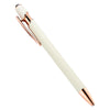 A white retractable stylus and ballpoint pen with gold accents.