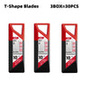 A set of ten red and black T-shape knife blades packaged in a box, labeled as 3BOX=30PCS.