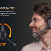 A man wearing a black Bluetooth headset for truck drivers is shown, highlighting its 270 degree rotatable mic feature.