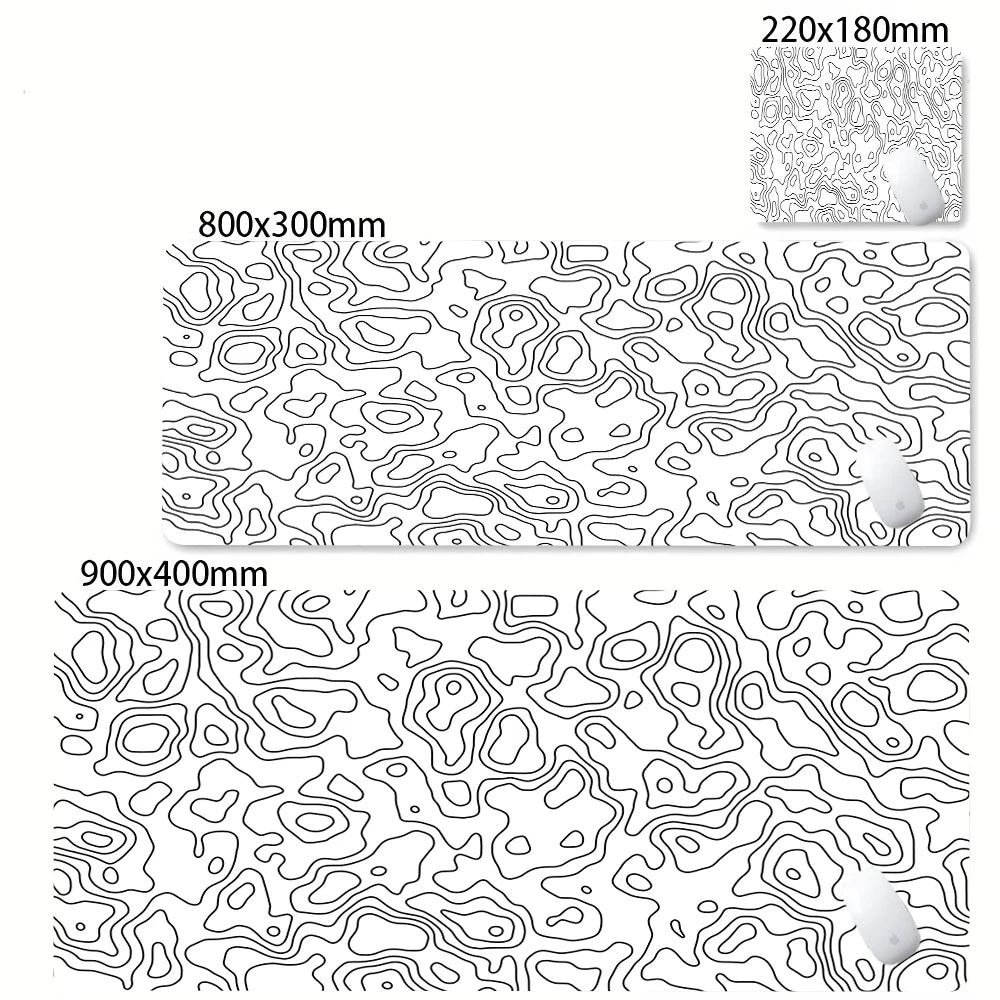 Abstract line art desk mat featuring various contour patterns for gaming and office use