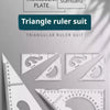 A set of triangular drafting rulers and a triangle plate shown next to a large ruler.