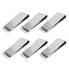 A set of five ultra-thin stainless steel money clips displayed diagonally on a white background.
