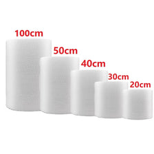A set of white thickened bubble wrap rolls in various diameters, ranging from 100cm down to 20cm.
