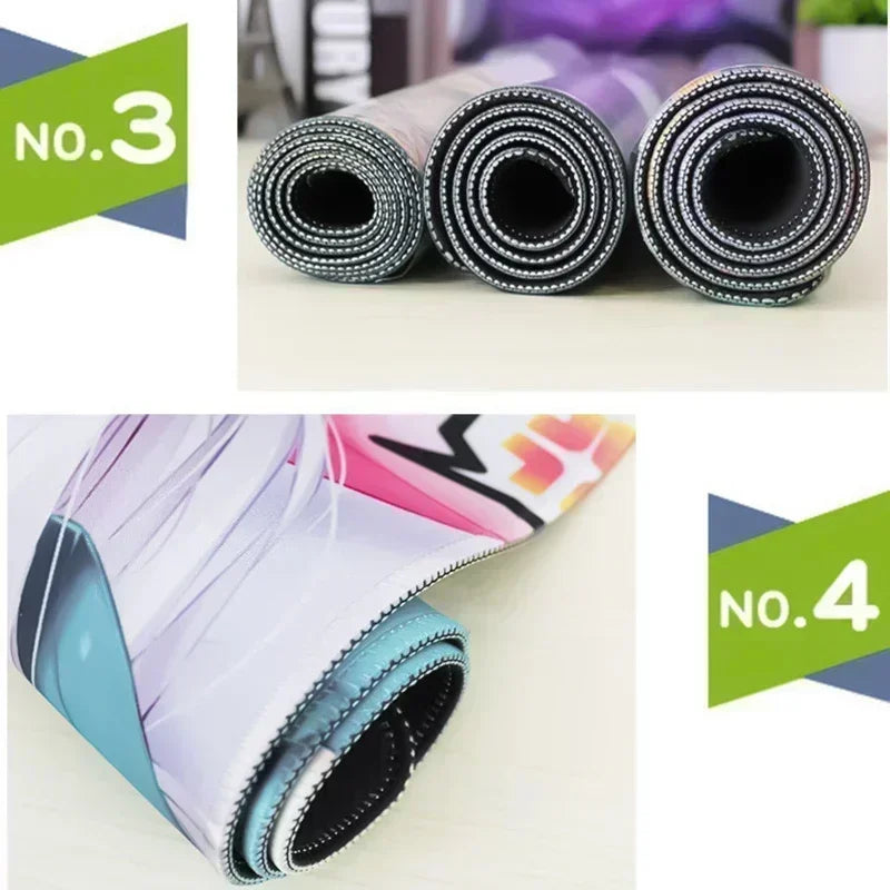 Two rolls of anti-slip rubber mouse pads, labeled No. 3 and No. 4, showing different designs.