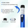A blue reusable injection pen with a visible scale and anti-slip design, showing various unit measurements.