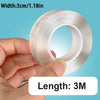 A hand holds a roll of clear adhesive tape with a 3cm width and 3m length.