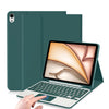 A dark green protective case with a keyboard is shown alongside an iPad Air tablet.