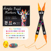 A set of dual-tip acrylic paint markers in various colors, including a yellow egg and a colorful sphere.