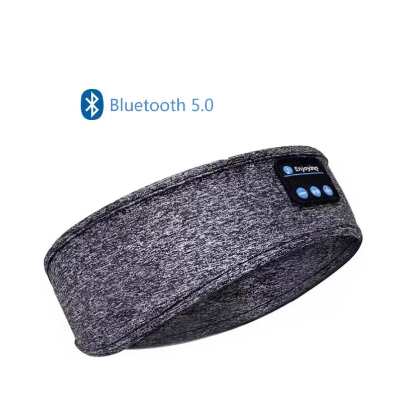 A dark gray sports and sleep headband with a blue Bluetooth 5.0 logo visible on the side.