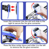 Instructions show how to insert and remove a 3m glue connector from a universal motorcycle phone mount.