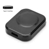 A black magnetic wireless charger with a Type-C interface is shown on a white background.