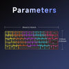 A close-up view of a mechanical RGB wired keyboard showing its layout and dimensions.