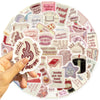 A hand holds a round sticker pack featuring various bookish and graffiti-style illustrations on a light background.