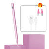 A pink universal active stylus pen is shown next to various tips and a pink stand.