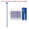 A set of 10 Kaco Blue refills and one light blue pen refill packaged in a box.