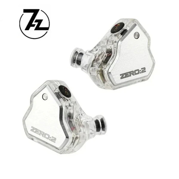 A pair of clear, studio-grade wired in-ear monitors labeled ZERO:2 are shown against a white background.