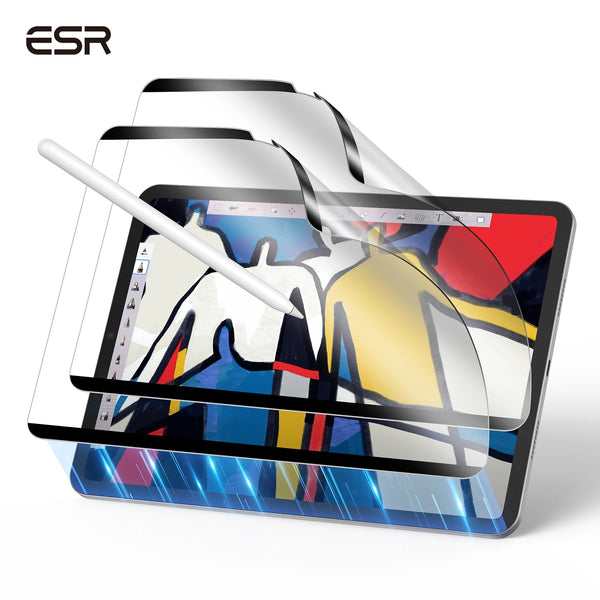 A clear magnetic screen protector film is shown being applied to an iPad screen.