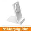 A white magnetic foldable wireless charging stand with a lightning bolt symbol on top.