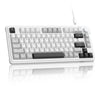 Teclado compacto de membrana blanco con perilla giratoria y teclas de palanca.