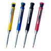 A set of three mechanical pencils with sharpener, featuring yellow, blue, and red bodies.