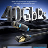 Schwarzes Cat8 Ethernet-Patchkabel mit goldfarbenem Stecker, das 40G-Leistung demonstriert.